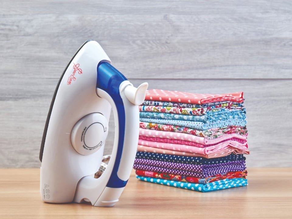 image 1 of Sew Easy Travel Steam Iron - 700W Compact Portable Iron with Fold-Down Handle & Non-Stick Soleplate