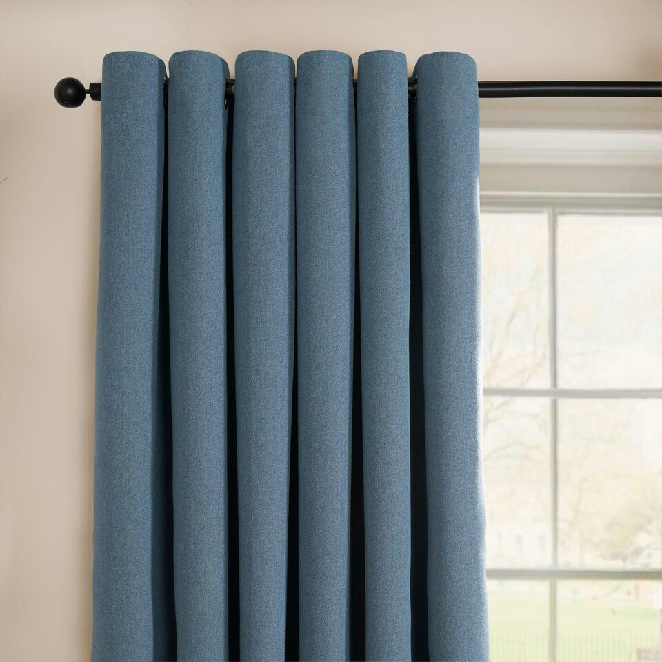 image 1 of OHS Woven Textured Blackout Eyelet Curtains, 66x72" - Blue