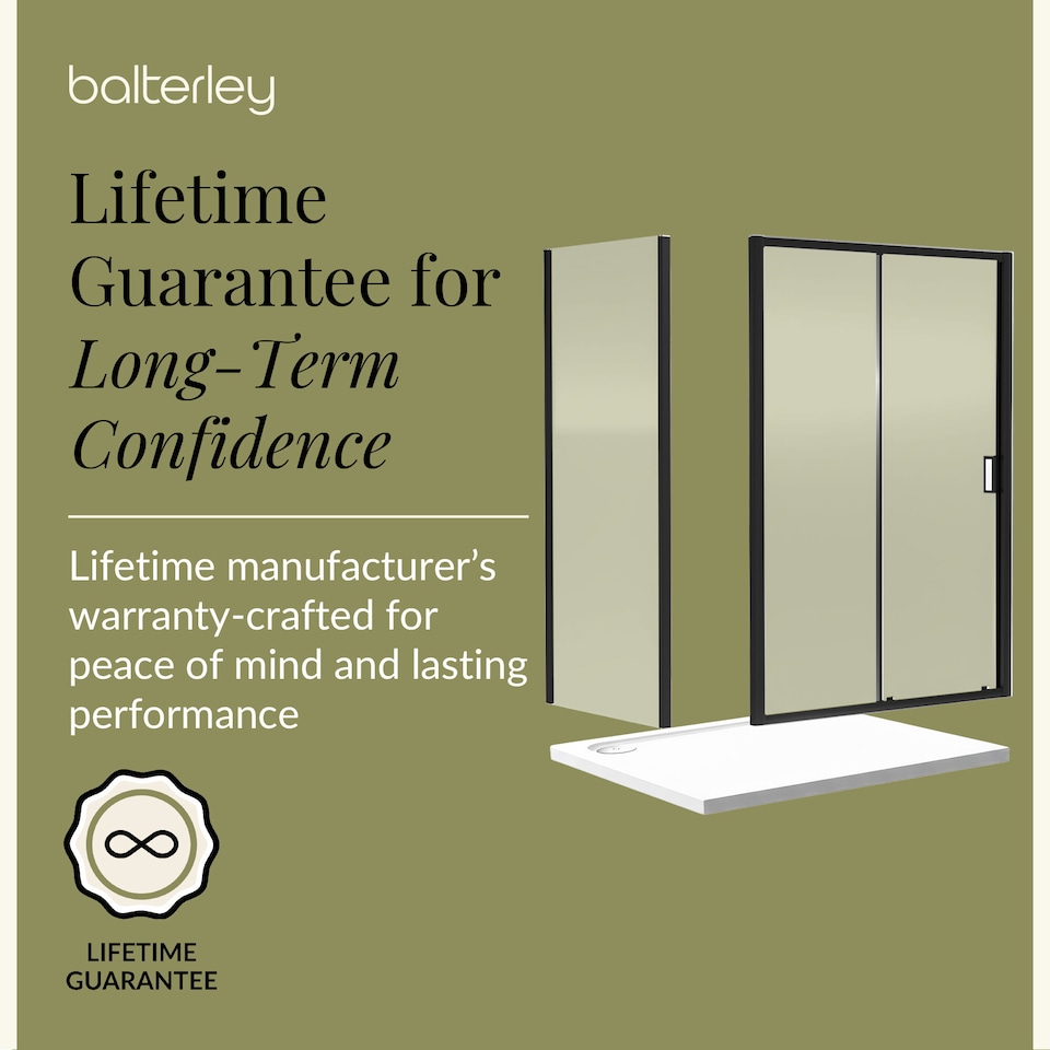 image 1 of Balterley Sliding Shower Suite with 6mm Safety Glass Door, Side Panel & 1200 x 700mm Tray in Matt Black Finish | Black | Matt Black | 3