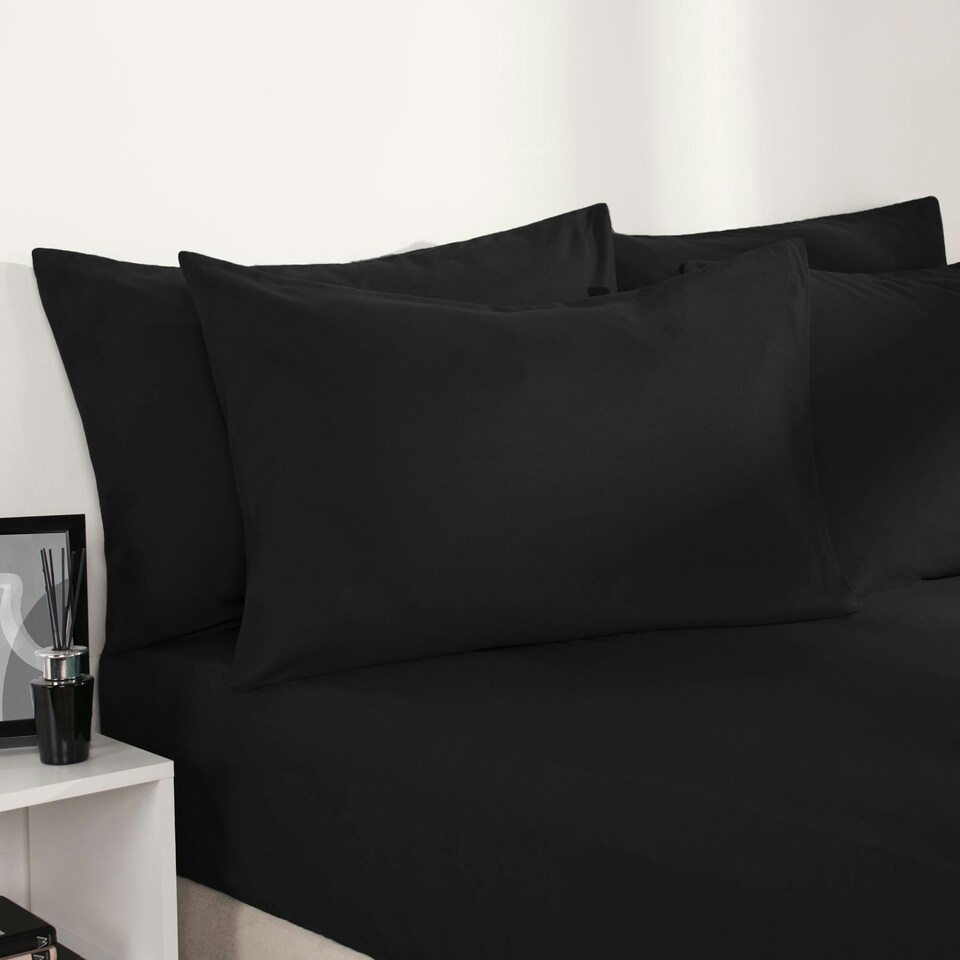 image 1 of OHS Plain Soft Microfibre 30cm Deep Fitted Bed Sheet, Single - Black