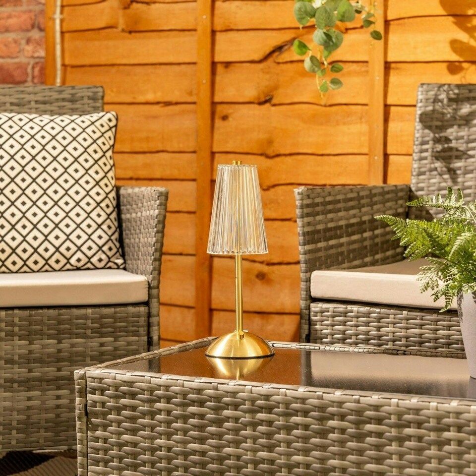 image 1 of ValueLights Allie Dimmable Polished Gold Table Lamp with Clear Tapered Shade and SMD LED Integrated LED .2W Warm White 3000K Bulb
