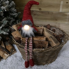 72cm Lit Plush Christmas Gonk with Dangly Legs & Aviator Hat in Red & Grey