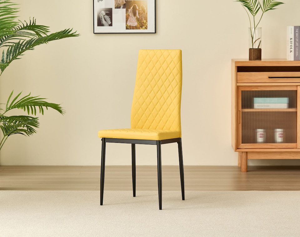 image 1 of Colorado Dining Table with 4 Emily Leather Chairs | Yellow | 5
