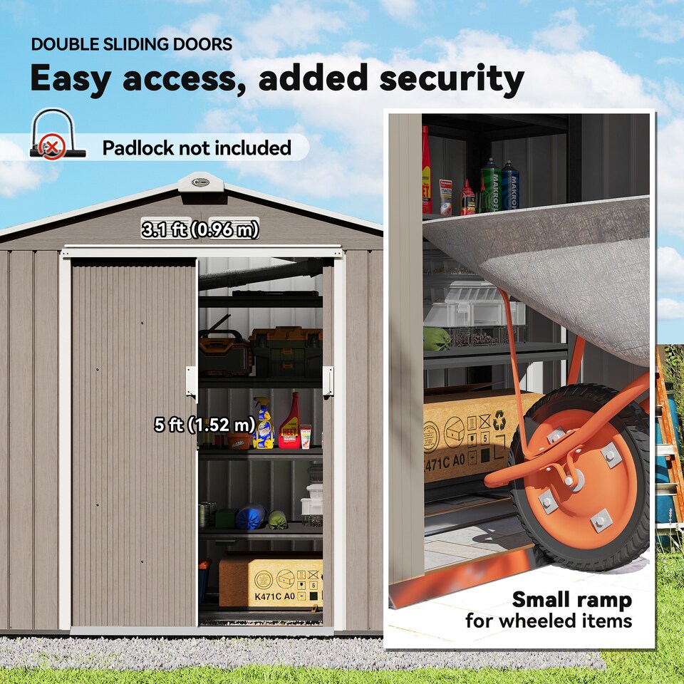 image 1 of Outsunny 7 x 4ft Metal Garden Shed, Outdoor Storage Tool House with Ventilation Slots, Foundation Kit and Lockable Double Doors, Light Brown