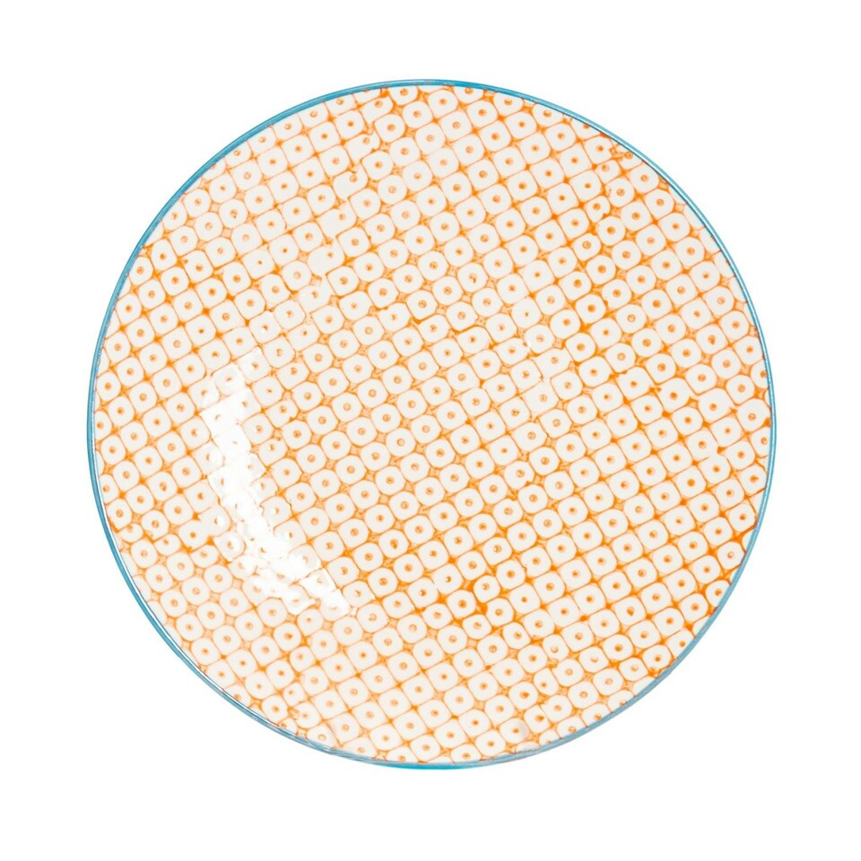 image 1 of Nicola Spring Hand-Printed Side Plates - 18cm - Orange - Pack of 6 Blue