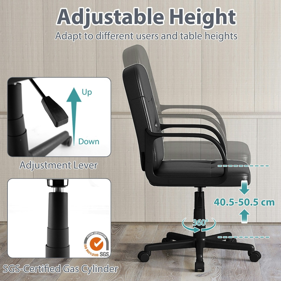 image 1 of COSTWAY Leather Office Chair PU Upholstered Swivel Chair Black