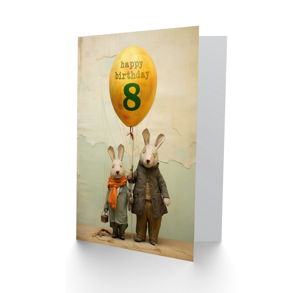 image 1 of Kids Age 8 Cute Bunny Rabbits Balloon Child 8th Birthday Card