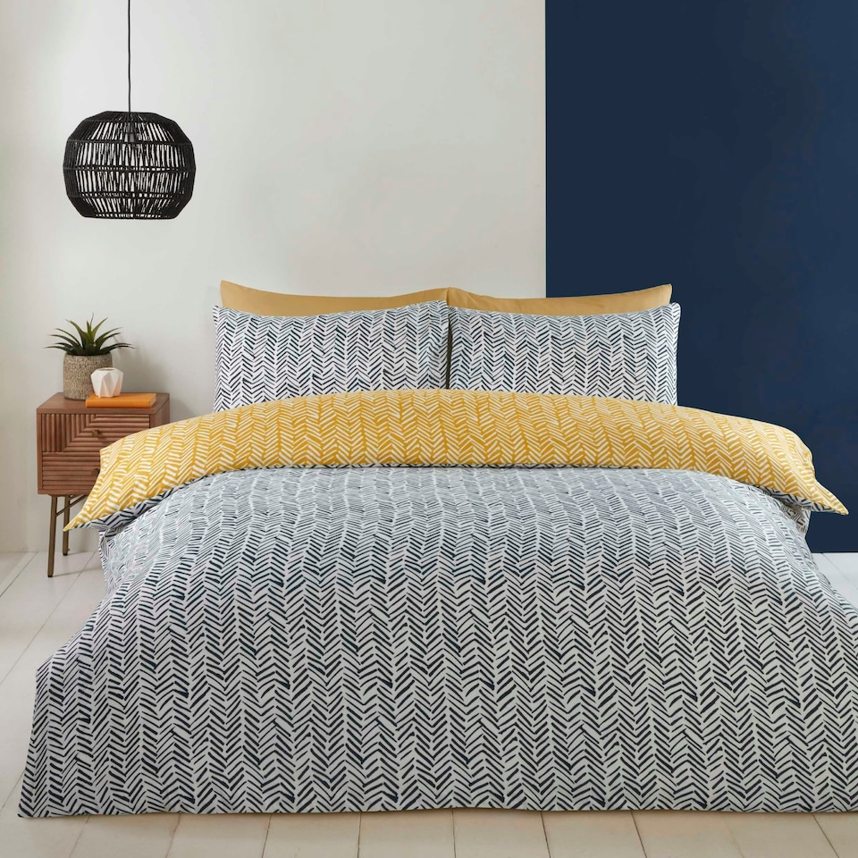 image 1 of Helston Reversible Duvet Cover Set with Pillowcase Bedding Green | King