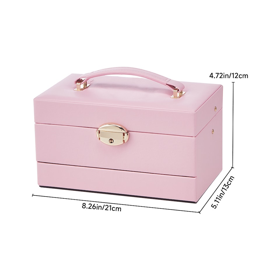 image 1 of Living and Home Lockable Jewellery Storage Box with Drawer-Pink | Pink