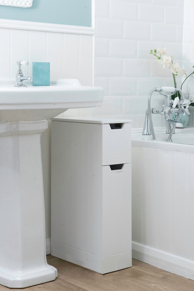 image 1 of Elegant Brands Sennen Super Slim Bathroom Storage Cabinet in White | White | 1