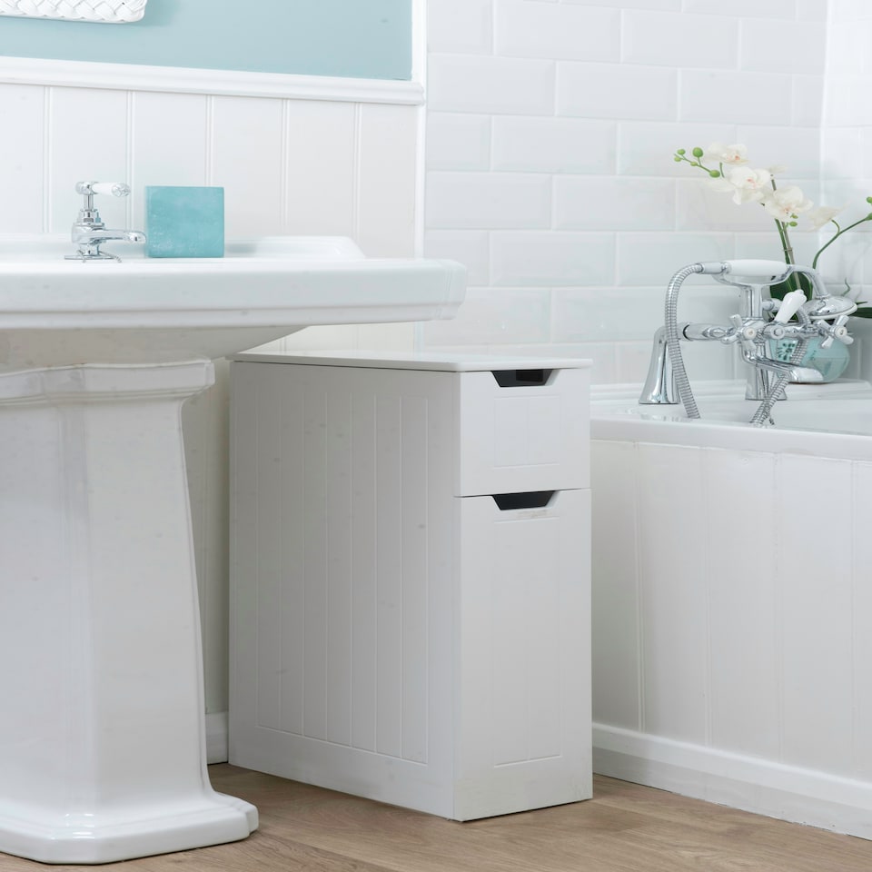 image 1 of Elegant Brands Sennen Super Slim Bathroom Storage Cabinet in White White