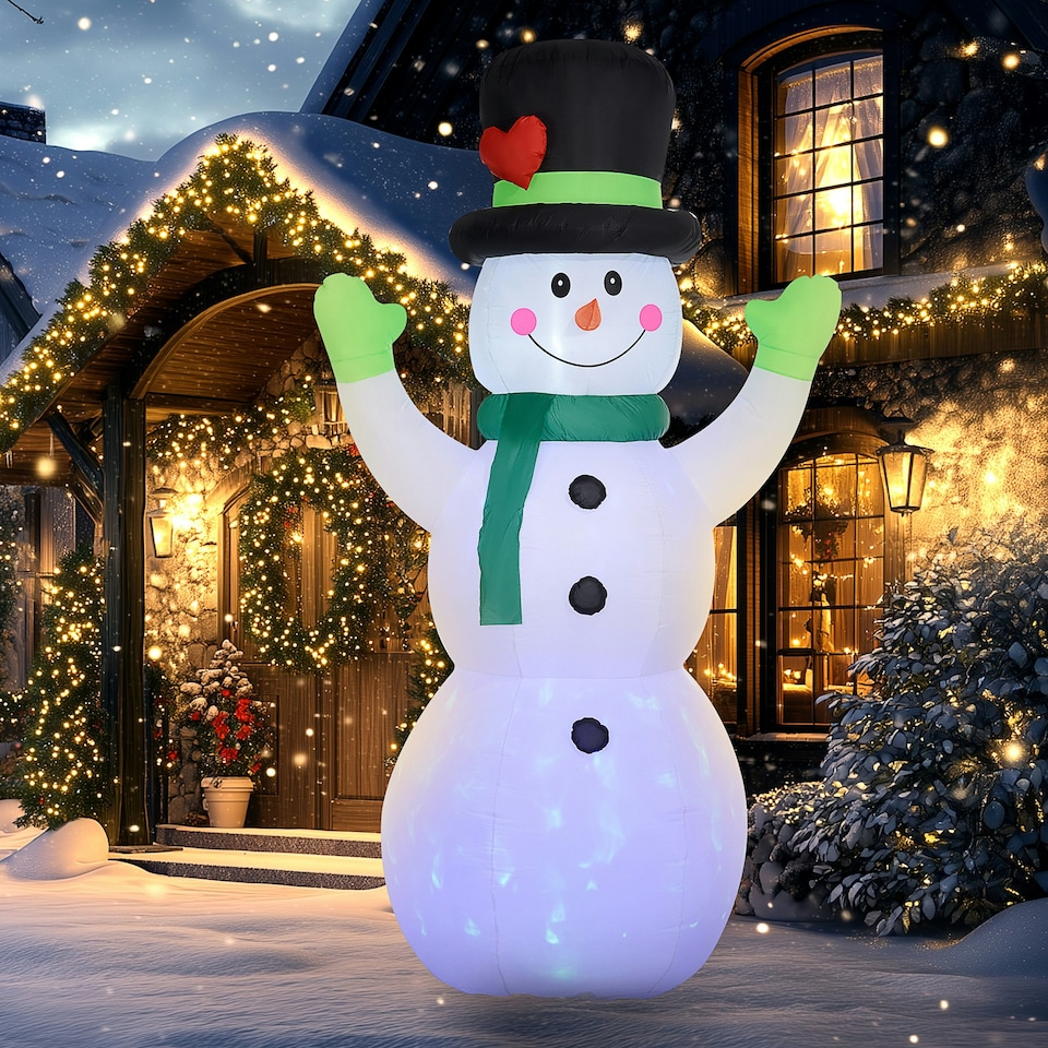 image 1 of Outsunny 10ft Inflatable Snowman w/ Black Hat, Green Scarf for Garden Yard