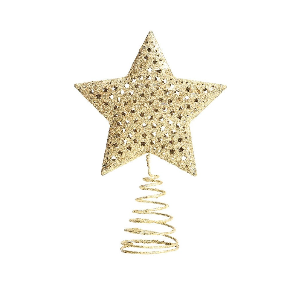 image 1 of Living and Home Christmas Tree Star Topper Golden Glitter Ornaments - Star night