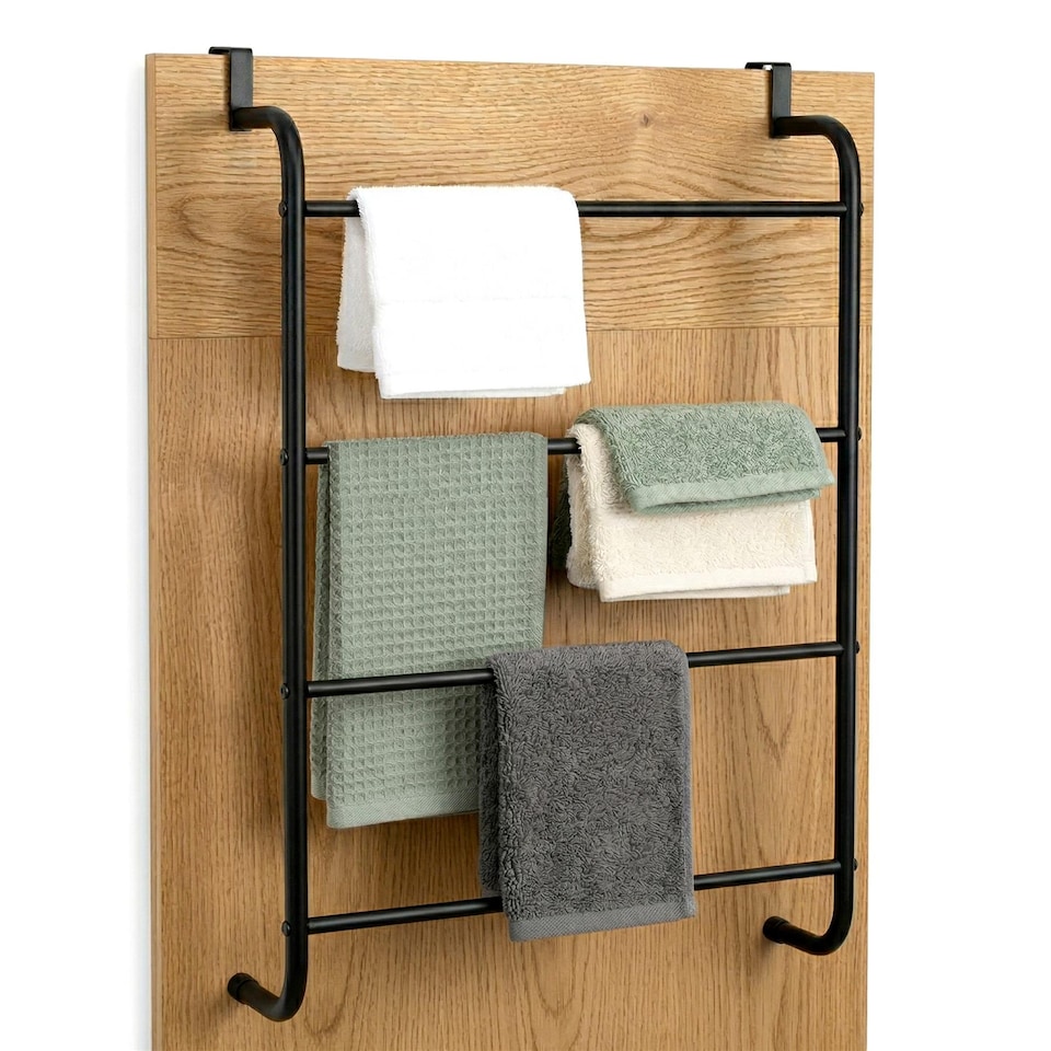 image 1 of GEEZY Over Door Towel Rail with 4 Bars Bathroom Organiser Rack Modern Steel Design
