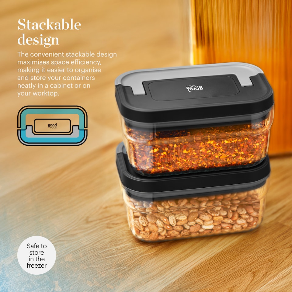 image 1 of GF847080 Good Food in partnership with Tower 4 Piece Food Storage Set, Stackable Design, 1x Large, 1x Medium, 2 x Small, Transparent