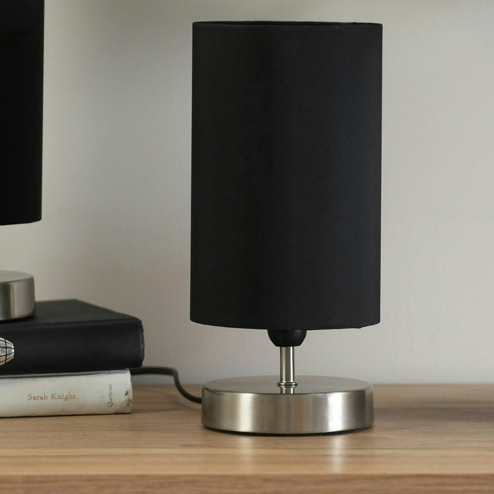 image 1 of ValueLights Francis Brushed Chrome Touch Table Lamps Black Shade & Bulb