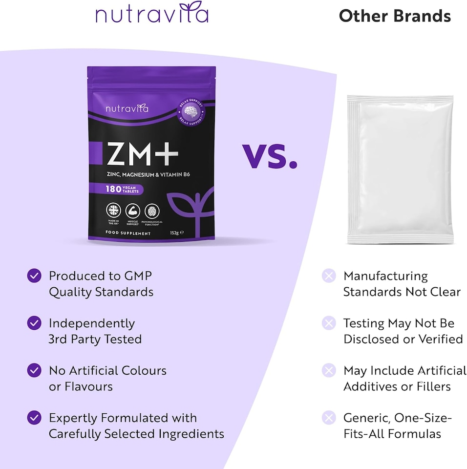 image 1 of Nutravita ZM+ Supplements - Vegan Supplement Zinc Magnesium Vitamin B6 - Sleep Aid, Muscle Recovery, Supports Testosterone Levels - 180 Tablets