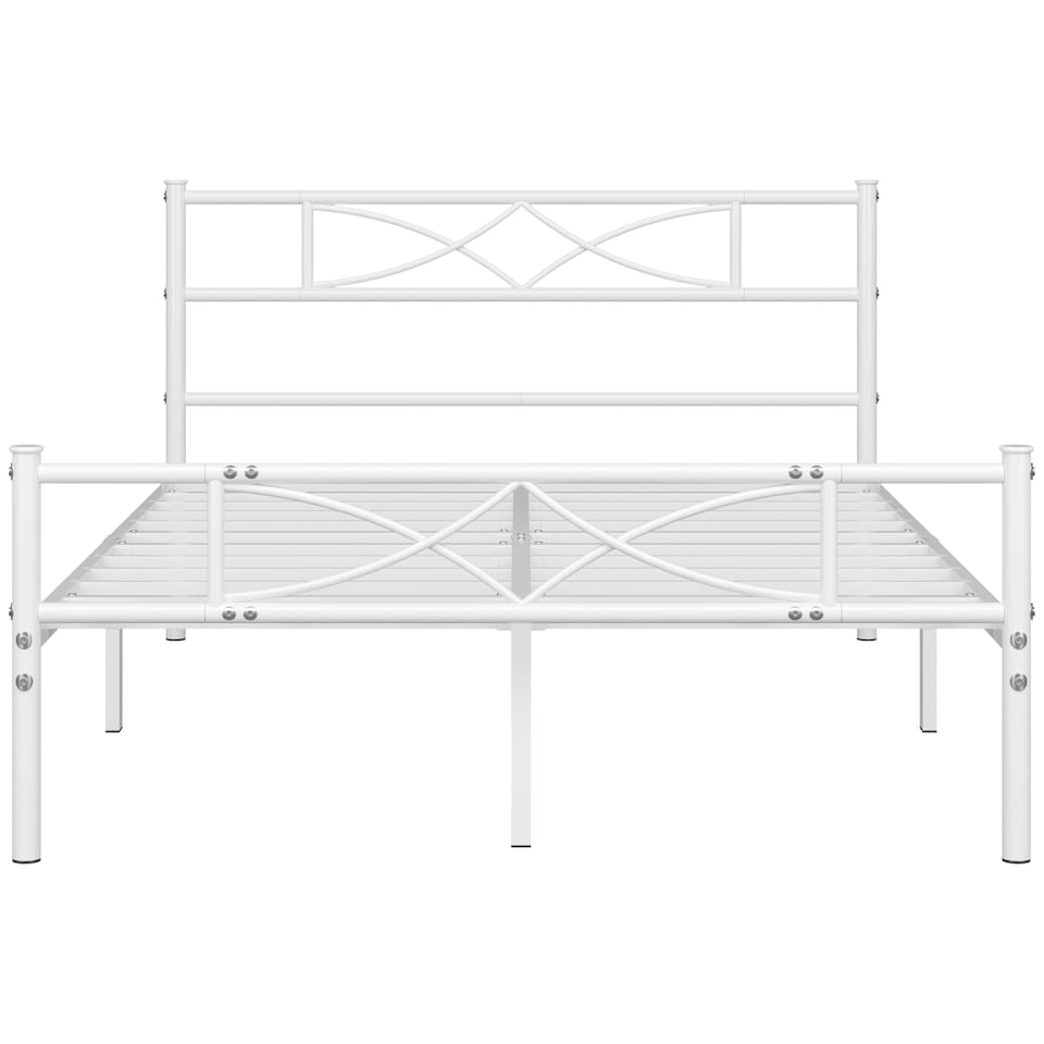 image 1 of Yaheetech 4ft6 Double Metal Bed Frame with Headboard, Heavy Duty Steel Platform, 32cm Under Bed Storage, Easy Assembly，White