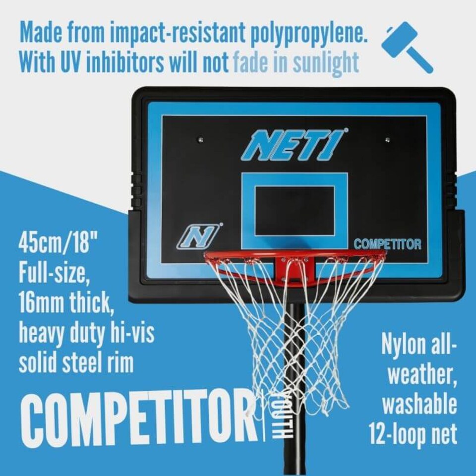 image 1 of NET1 Competitor Basketball Hoop - 111 x 71 cm Backboard, Adjustable 2.28-3.05 m, 38 L Portable Base | Multi | BLACK | 4396