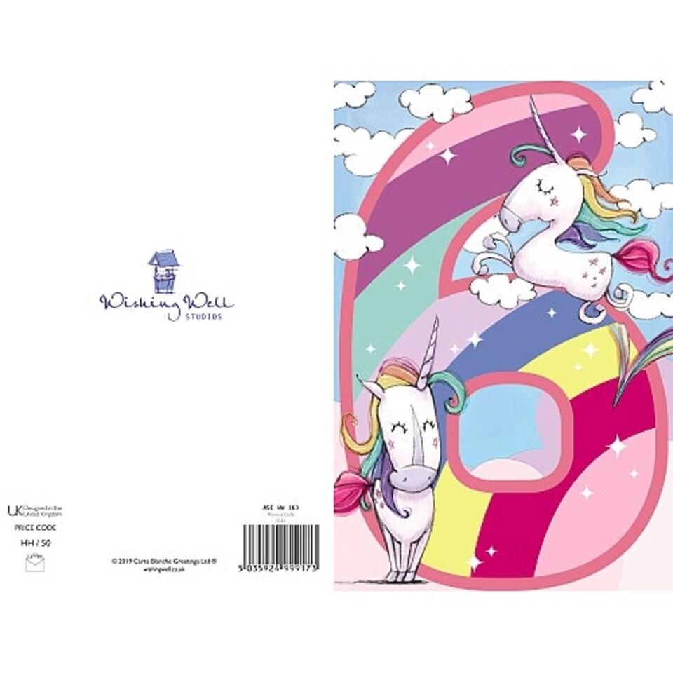 image 1 of 6th Birthday Card for Girl Cute Unicorn Pony & Glitter