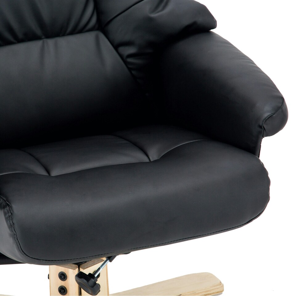 image 1 of Sorento Bonded Leather Swivel Recliner Armchair Chair w Footstool (Black)