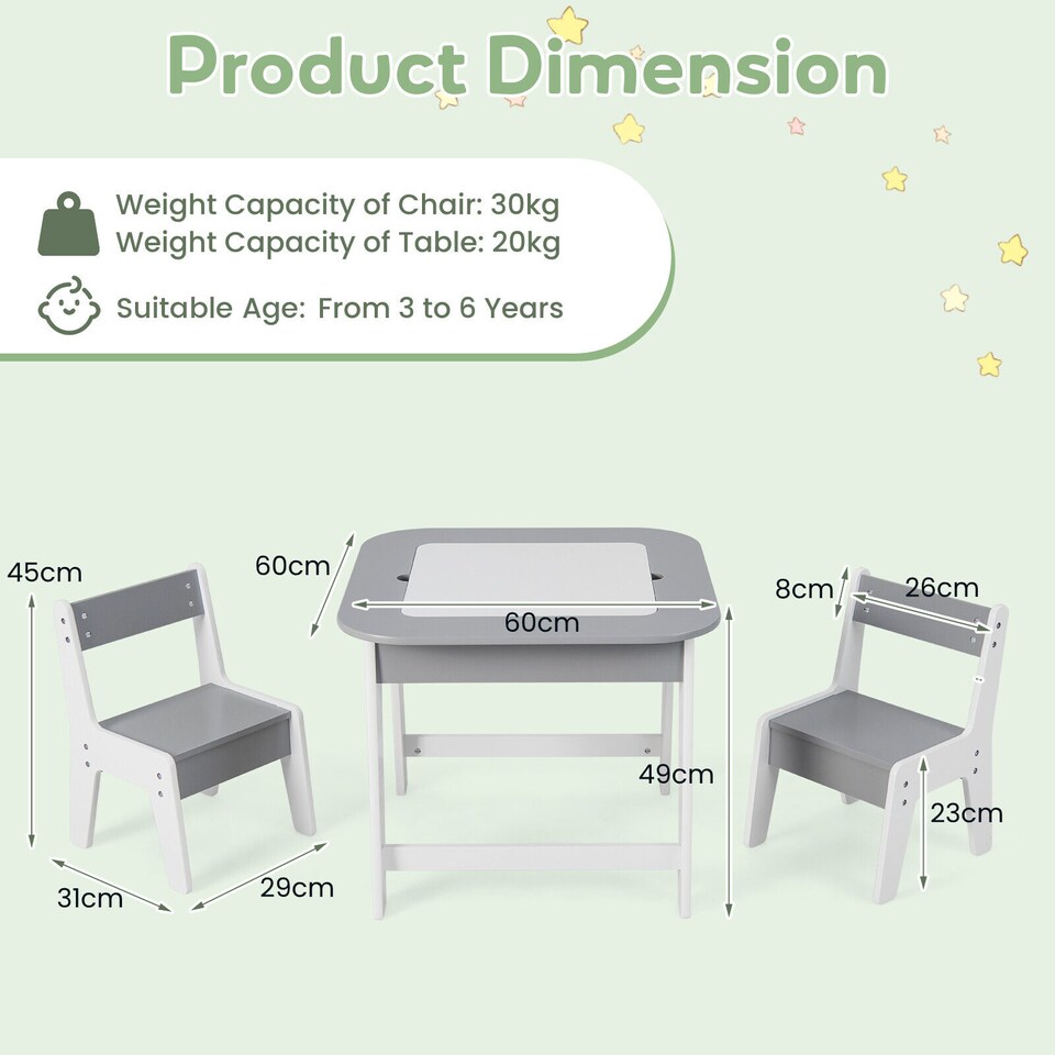 image 1 of COSTWAY 2 in 1 Children Activity Table and Chair Set Grey