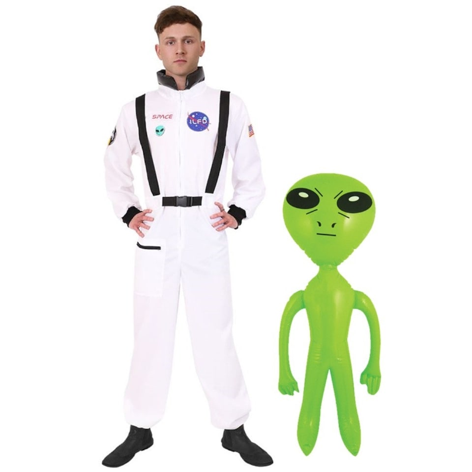 image 1 of Astronaut Costume with Alien | White | M