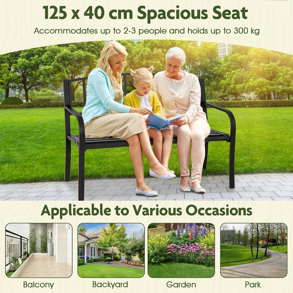 image 1 of COSTWAY Outdoor Bench 127cm Garden Loveseat with Backrest Black