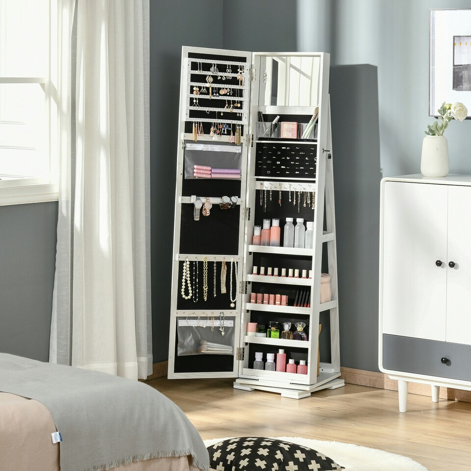 image 1 of HOMCOM Jewelry Cabinet Full Length Mirror 360 Swivel Jewelry Organizer