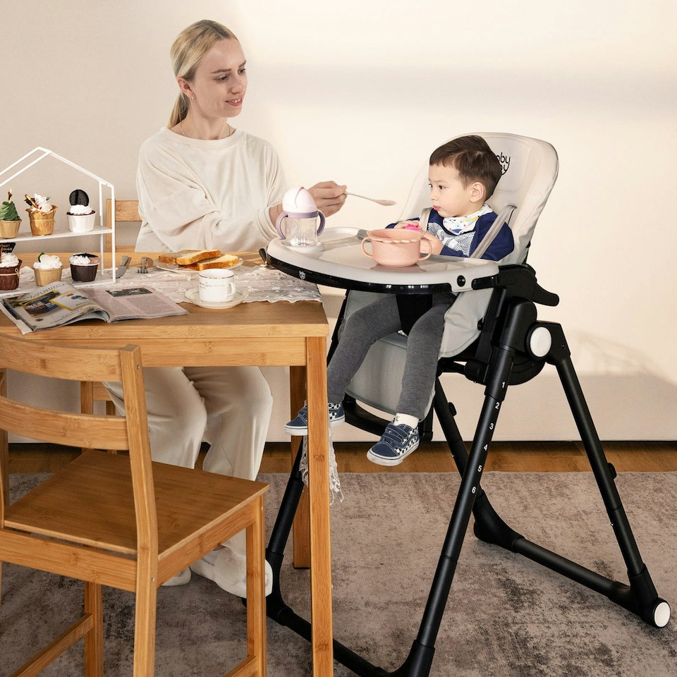 image 1 of COSTWAY 4-in-1 Baby High Chair Feeding Chair Grey