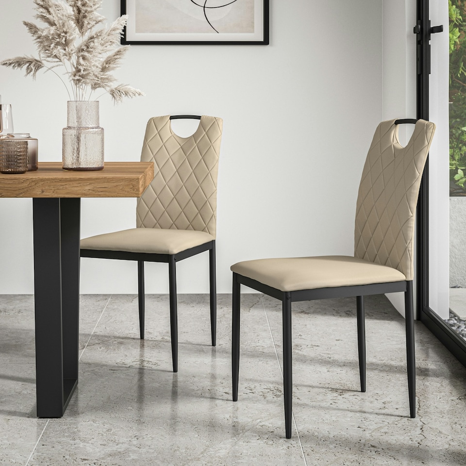 image 1 of Set Of 2 Monza Faux Leather Dining Chair Modern Padded Seat Metal Legs Kitchen | Grey | Grey | One Size