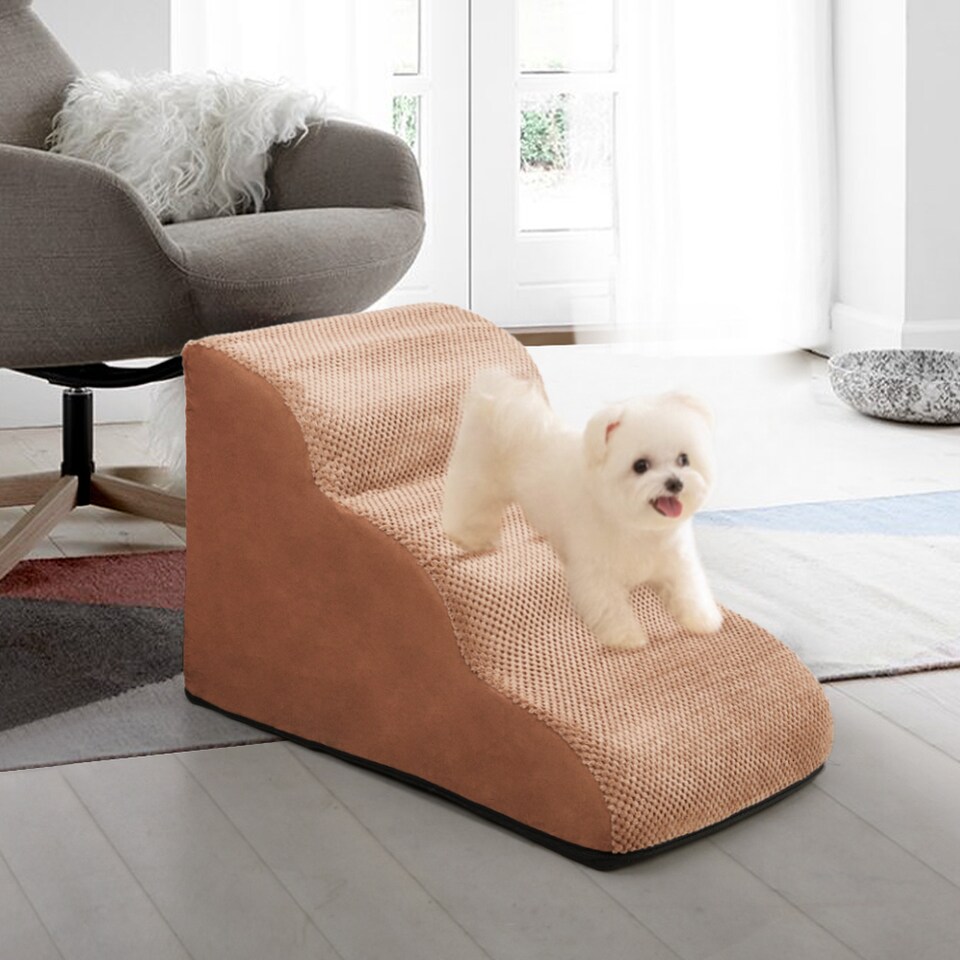 image 1 of Living and Home Non-Slip Pet Steps with Removable Washable Cover for Cats & Dogs | Grey | Brown | 1