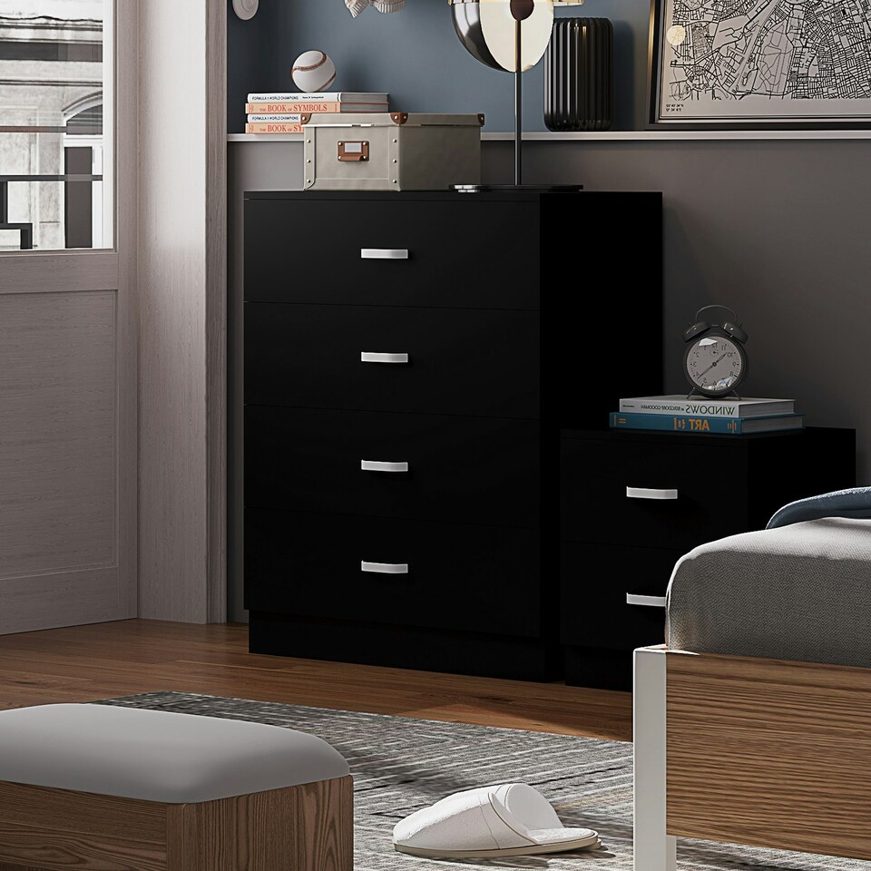 image 1 of FWStyle Tunis 4 Drawer Chest Of Drawers Matt Black