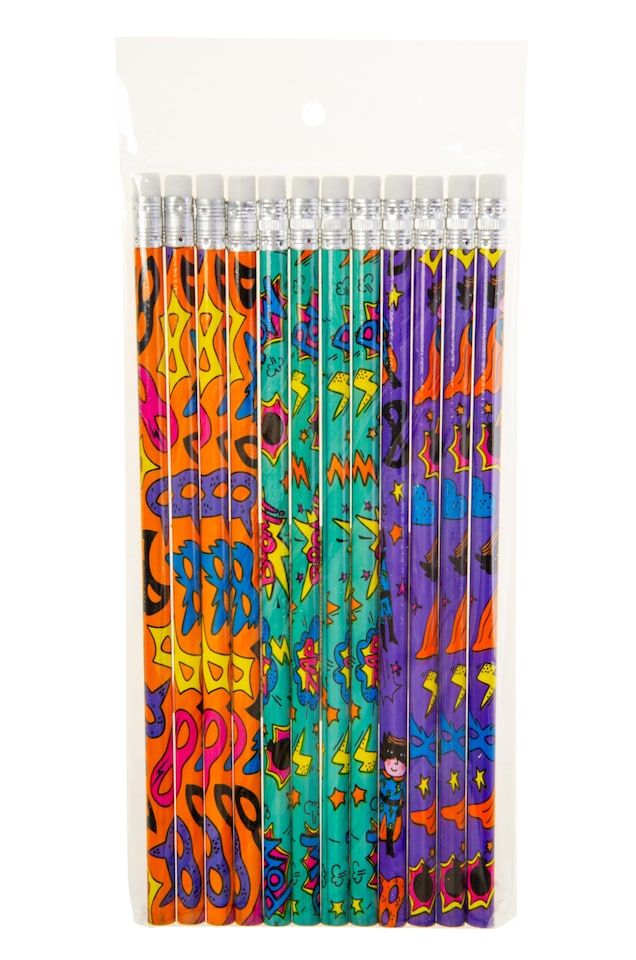 image 1 of Pack of 12 Superhero Design Pencils with Eraser