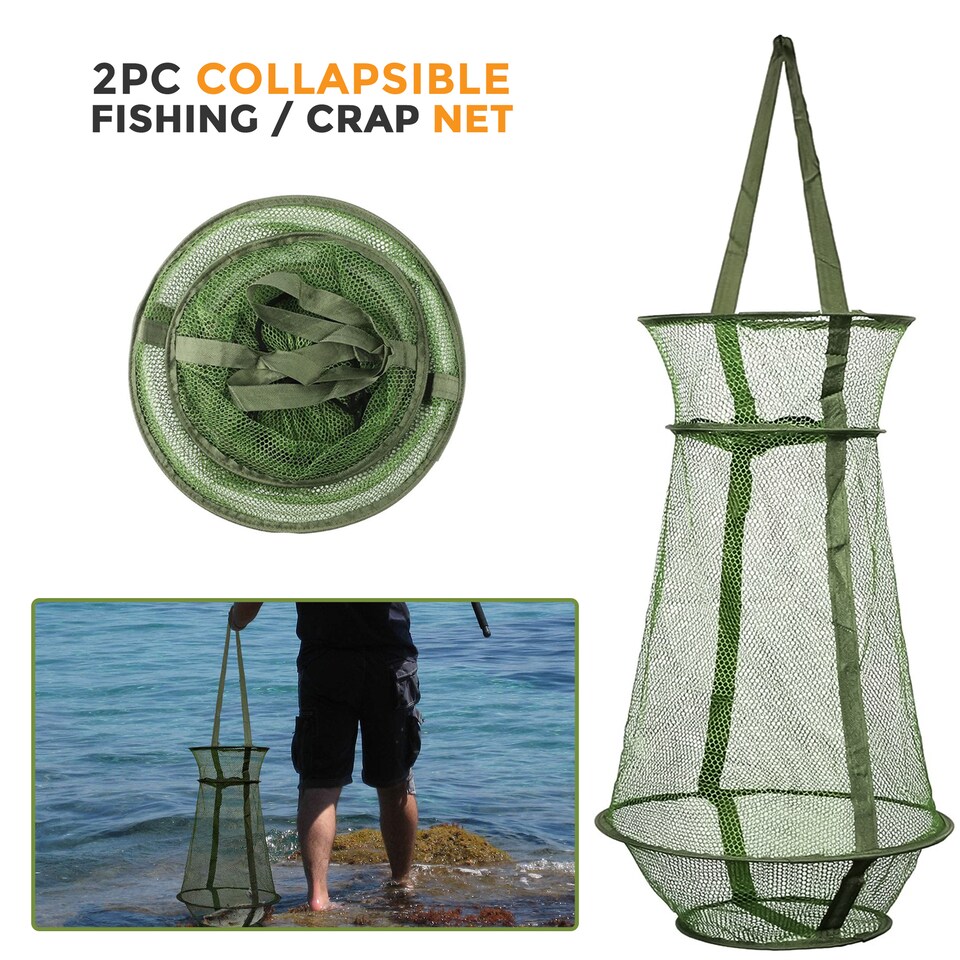 image 1 of 2pc Collapsible Fishing Mesh Traps Folding Fish, Crab & Crabbing Nets Basket