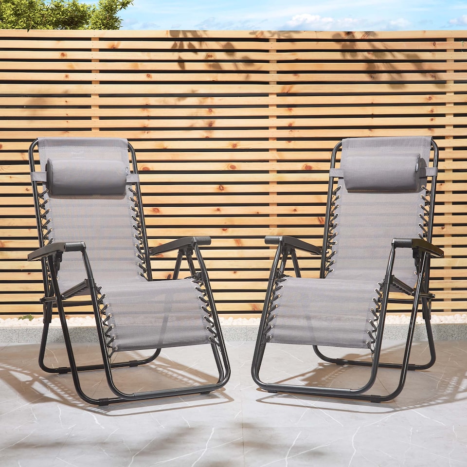 image 1 of VonHaus Verona Set of 2 Textilene Folding Garden Zero Gravity Chairs