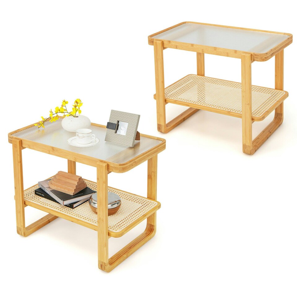 image 1 of COSTWAY Side Table Tempered Glass Top Sofa End Table Yellow