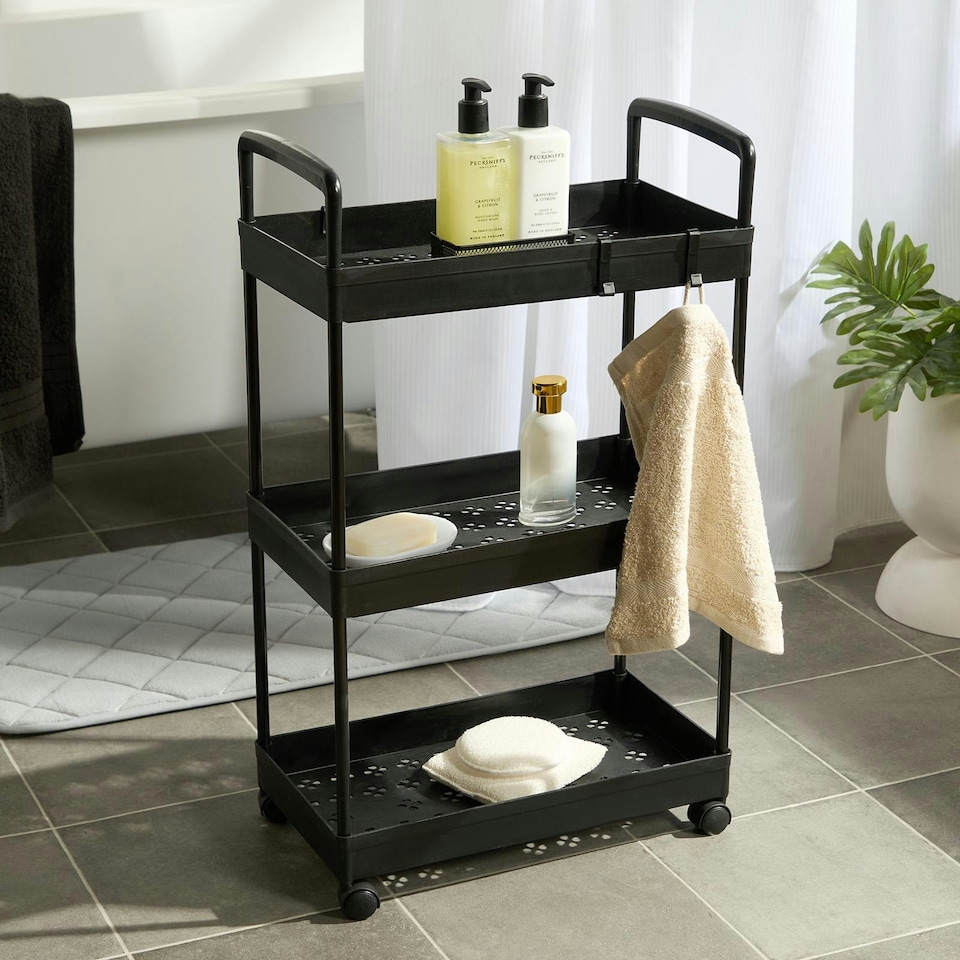 image 1 of OHS 3 Layer Home Shelving Storage Organiser Trolley Cart - Black Black