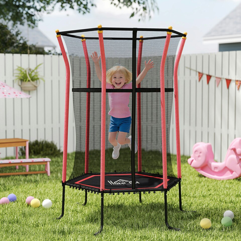 image 1 of HOMCOM 5.4FT Kids Trampoline w/ Enclosure Indoor Outdoor for 3-10 Years Red