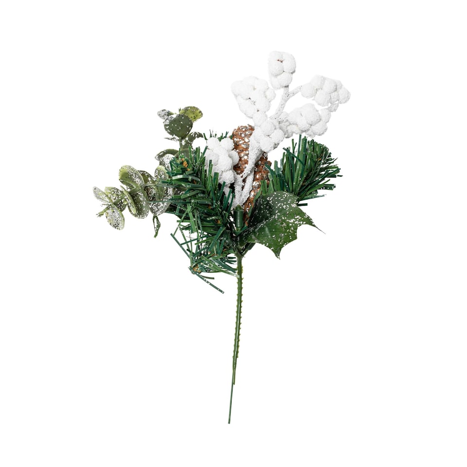 image 1 of 20cm Christmas Eucalyptus Pick with White Frosted Berries and Pinecone