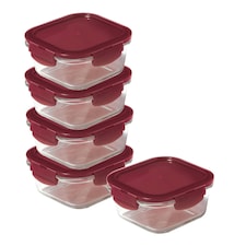 LocknLock Ovenglass Square Food Containers with Lids, 5 x 500ml