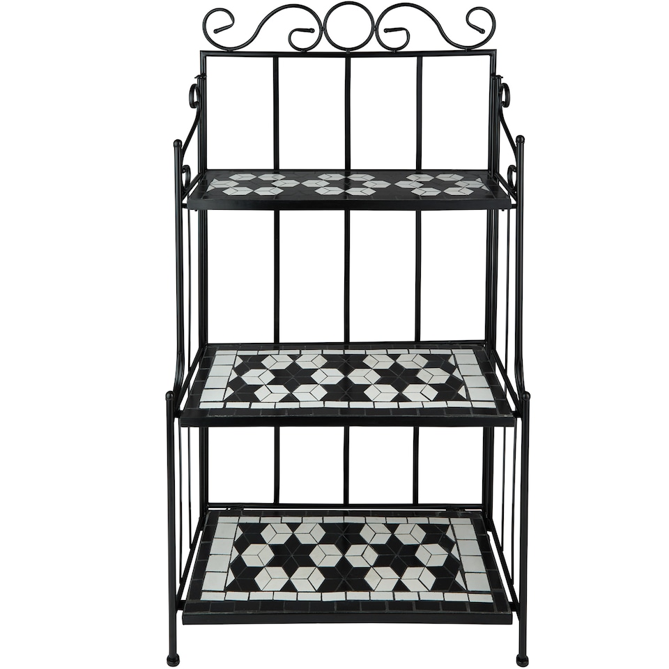 image 1 of Plant Stand - 3 levels, mosaic design | Black | black/white | 61 x 29 x 114 cm | 1