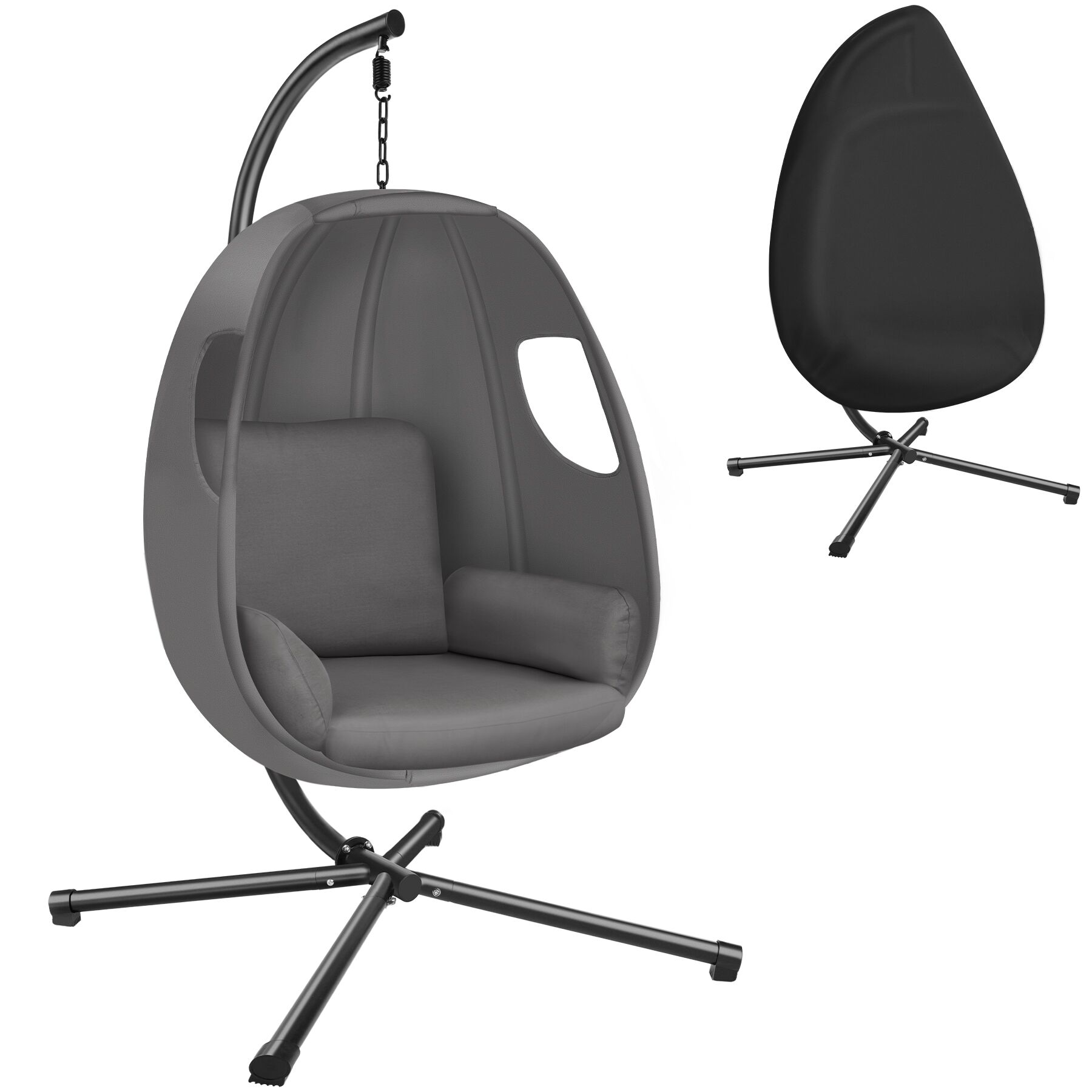 Hanging Egg Chair Anika - with frame and extra thick seat cushion | Grey | anthracite | One Size | 1