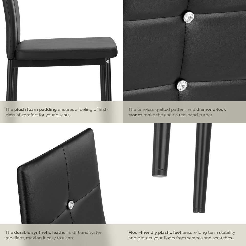 image 1 of Dining Chair Set - high backrest, slim steel legs & rhinestone highlights - Set of 8 Black