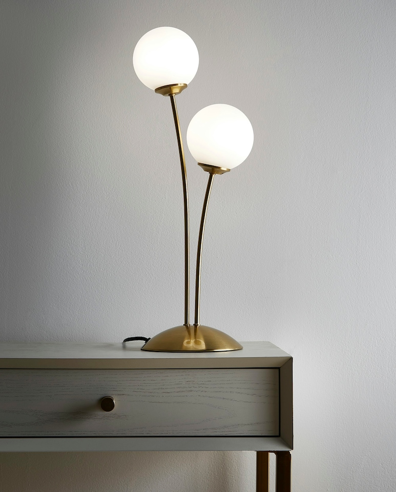 image 1 of Mabel Satin Brass Table Lamp with Opal White Stunning Shades | Gold
