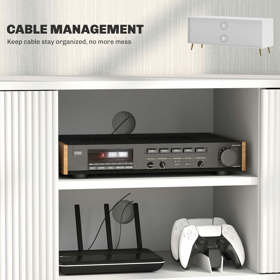 image 1 of HOMCOM Modern TV Stand Cabinet with Storage for Living Room, White