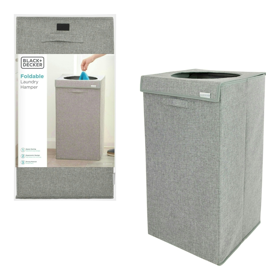 image 1 of BLACK+DECKER Foldable Square Laundry Basket Grey