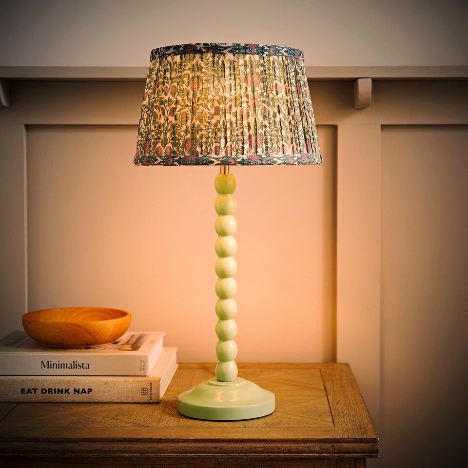 image 1 of ValueLights Bobbin Green Table Lamp Floral Pleated Shade