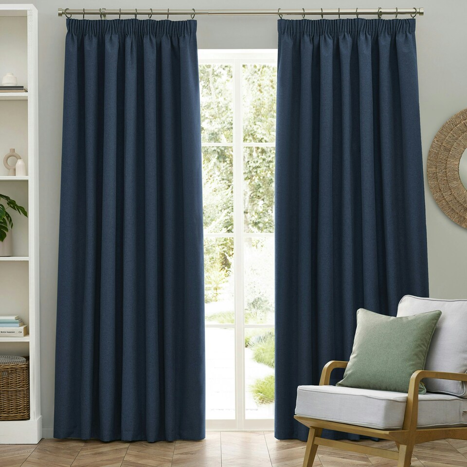 image 1 of furn. Dawn Blackout Midnight Pencil Pleat Curtains 168 x 183cm Multi
