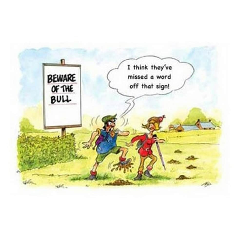 Kevin Milner Beware Of The Bull Countryside Greetings Card - Multicoloured - One Size